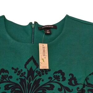Lands' End Sheath‎ Dress Damask Print Sleeveless Career Work Green Size 14